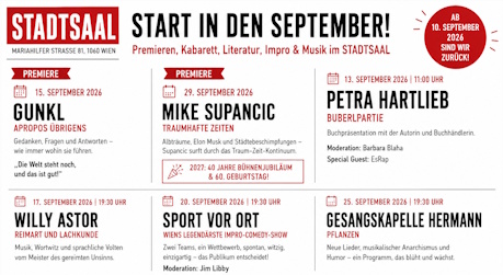 STADTSAAL startet mit zwei Kabarett-Premieren in den September